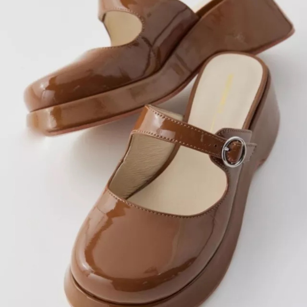 Free People Intentionally Blank Era Platfrom Mary Jane Clog Brown Patent - Picture 10 of 10